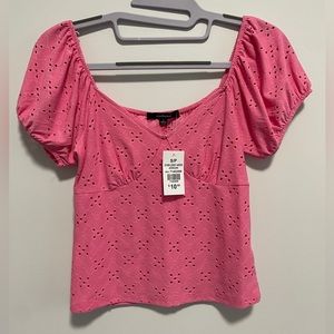 pink flowered cut out top